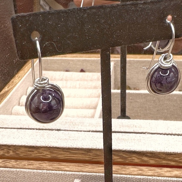 Amethyst drops dangle earrings/February birthstone earrings/crown chakra - Picture 5 of 8